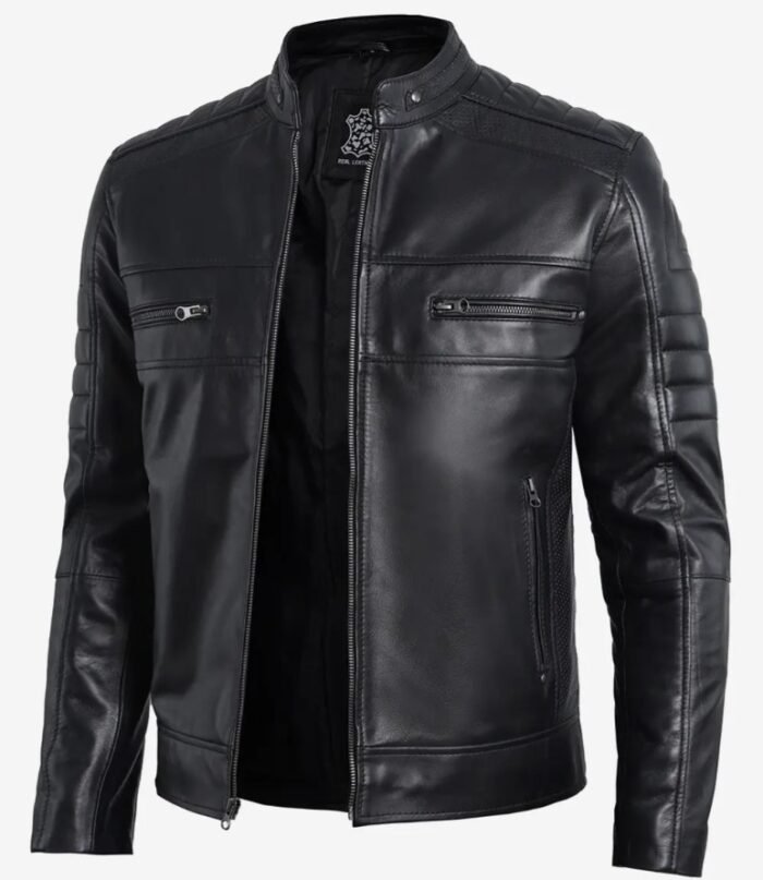 Men’s Black Lambskin Leather Cafe Racer Jacket – Sleek & Timeless