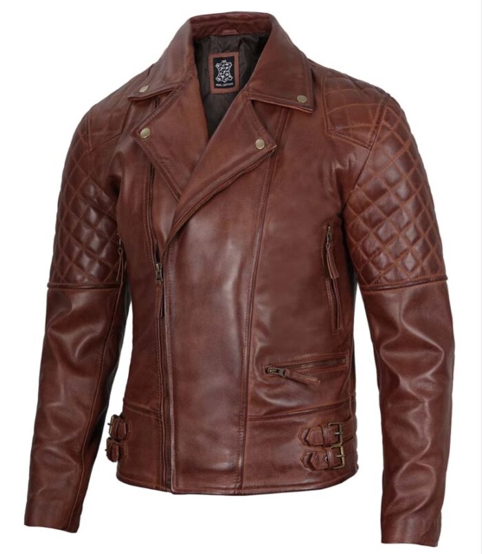 Men's Dark Brown Quilted Asymmetrical Leather Biker Jacket