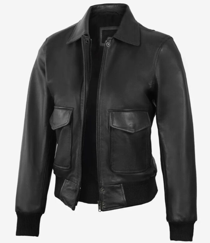 Birdie Women Black Vintage Harrington Bomber Leather Jacket