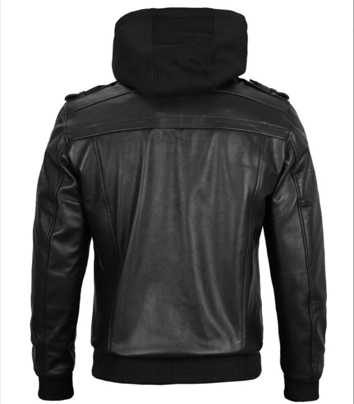 Men's Black Leather Jacket with Removable Hoodie — Fast Delivery - Image 2