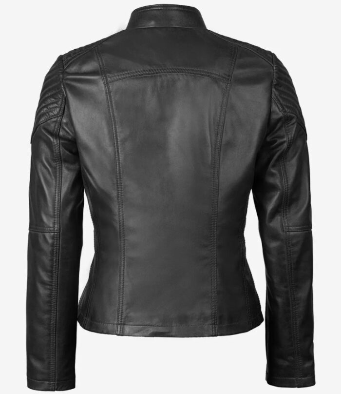 Erika Women's Black Leather Asymmetrical Motorcycle Jacket - Image 2