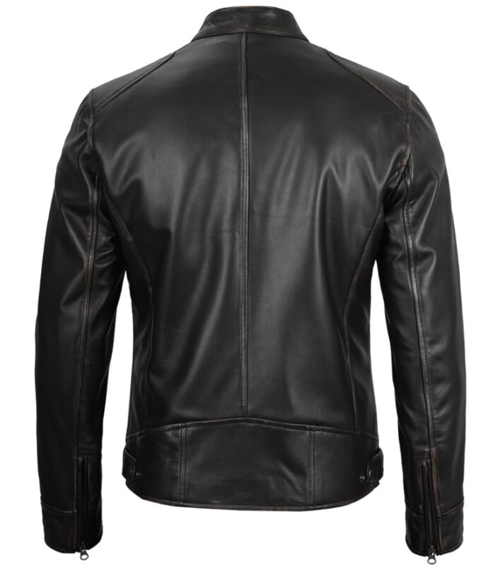 Dodge Men's Black Leather Cafe Racer Jacket - Low Stock - Image 2