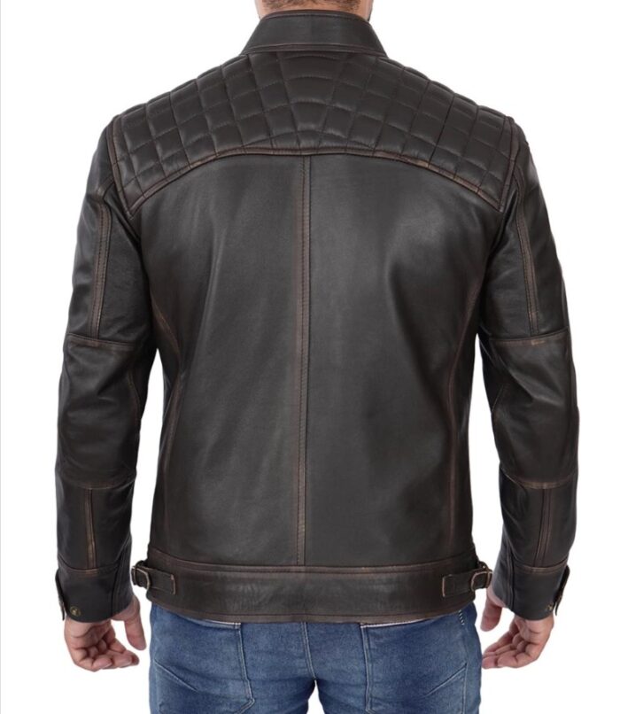Men's Cafe Racer Distressed Brown Leather Jacket — Fast Delivery - Image 2