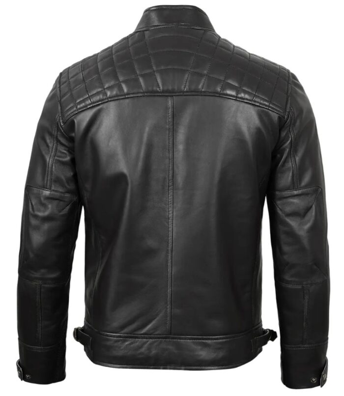 Men's Real Leather Cafe Racer Black Motorcycle Jacket — Fast Delivery - Image 2