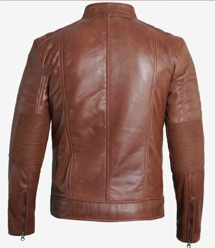 Austin Men Cafe Racer Cognac Brown Leather Jacket - Image 2