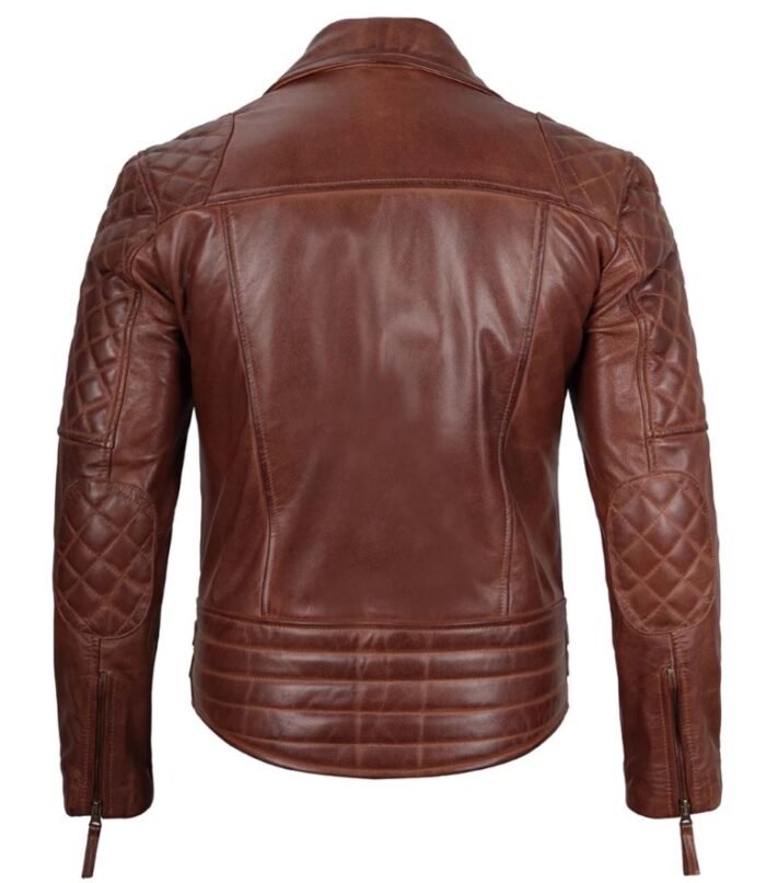 Men's Dark Brown Quilted Asymmetrical Leather Biker Jacket - Image 2