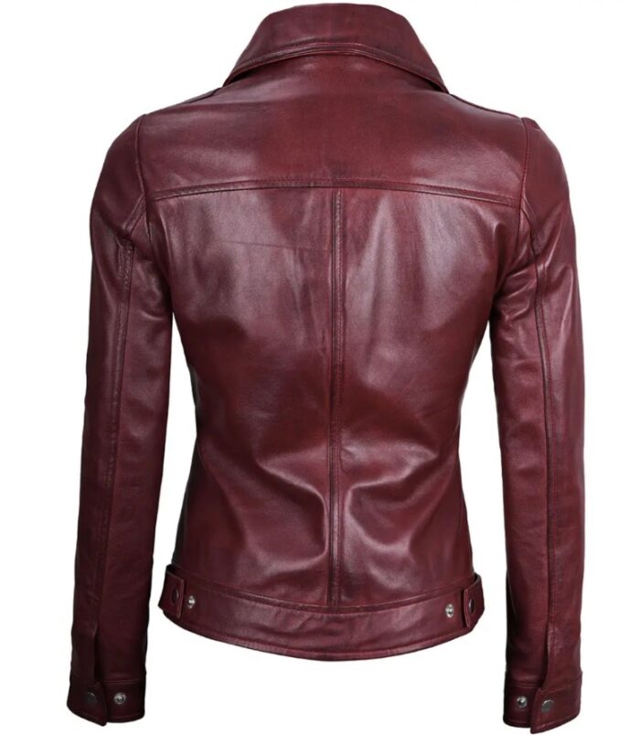 Jose Women's Harrington Leather Jacket Maroon - Image 2