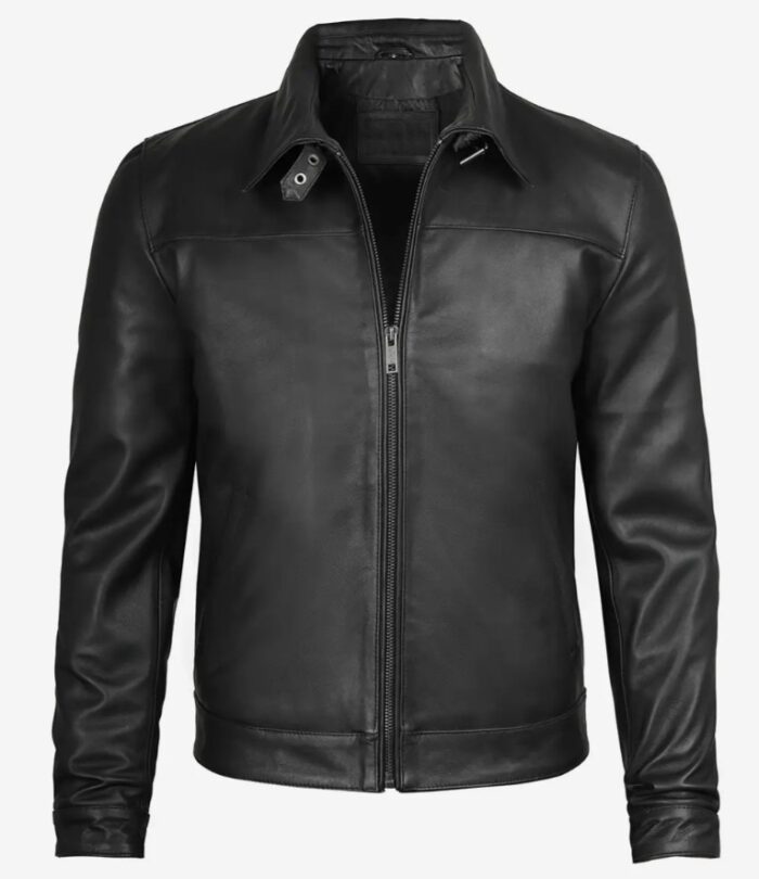 LUXE PRESTIGE: Men's Premium Black Harrington Leather Jacket - Image 3