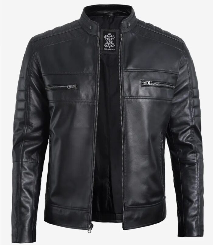 Men’s Black Lambskin Leather Cafe Racer Jacket – Sleek & Timeless - Image 3