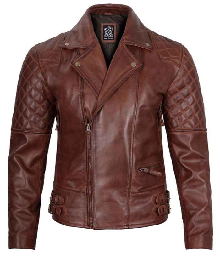 Men's Dark Brown Quilted Asymmetrical Leather Biker Jacket - Image 3