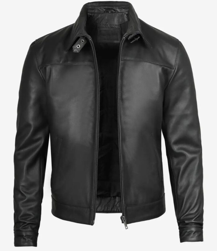 LUXE PRESTIGE: Men's Premium Black Harrington Leather Jacket - Image 4