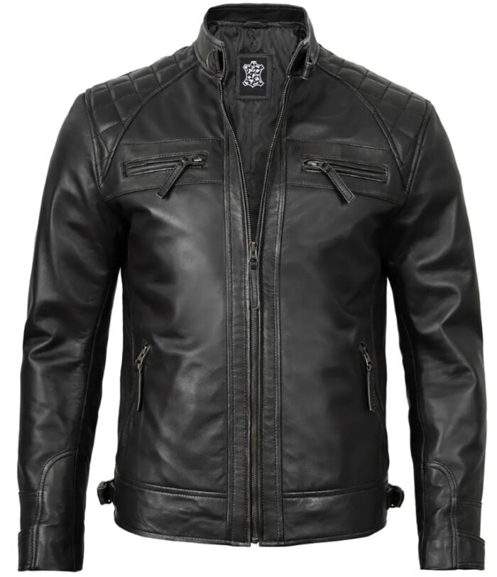Men's Real Leather Cafe Racer Black Motorcycle Jacket — Fast Delivery - Image 4