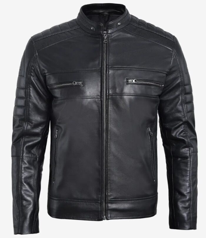 Men’s Black Lambskin Leather Cafe Racer Jacket – Sleek & Timeless - Image 4