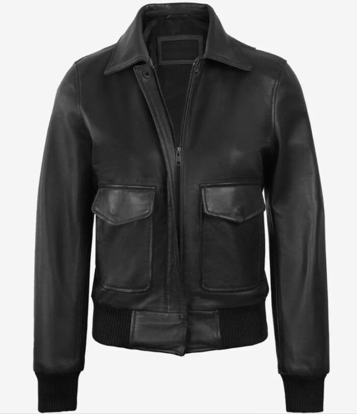 Birdie Women Black Vintage Harrington Bomber Leather Jacket - Image 4