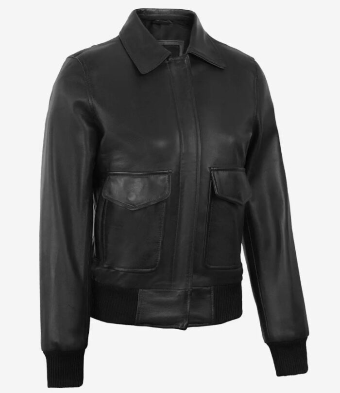 Birdie Women Black Vintage Harrington Bomber Leather Jacket - Image 5