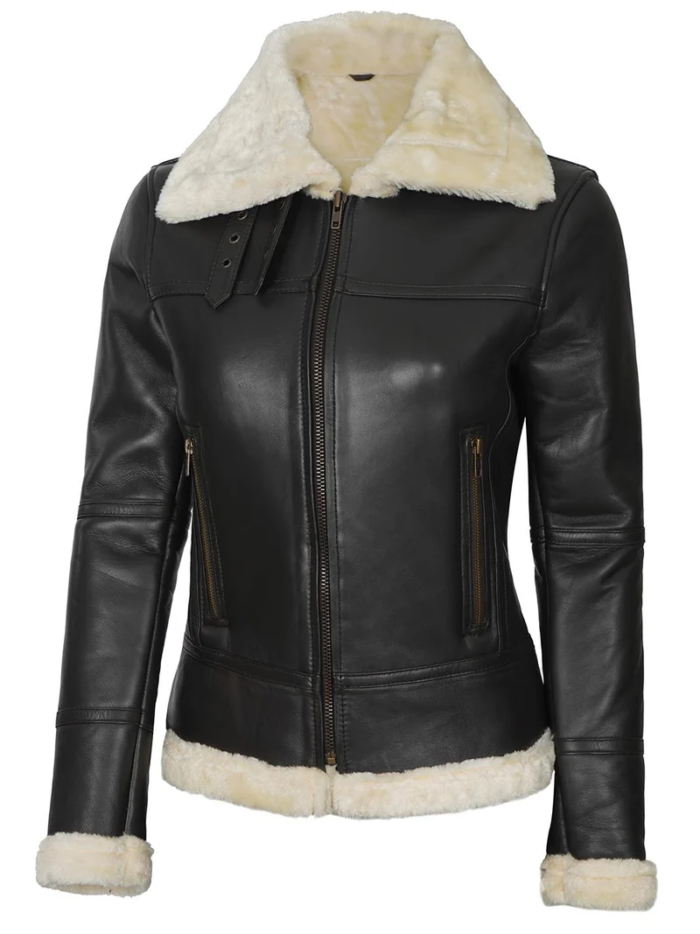 Frances Women's Dark Brown Shearling Leather Bomber Jacket