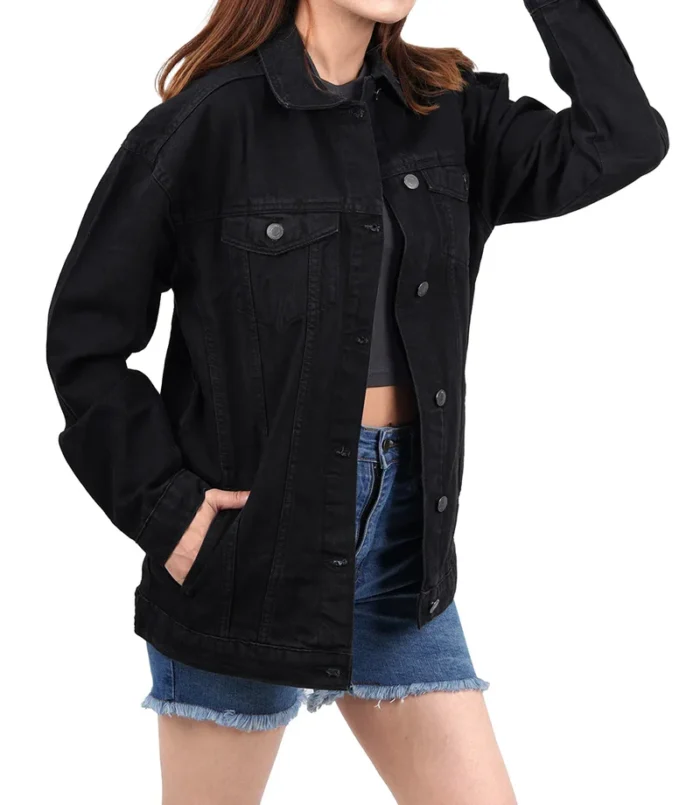 Women's Black Oversized Denim Jacket – Stylish & Trendy Casual Outerwear