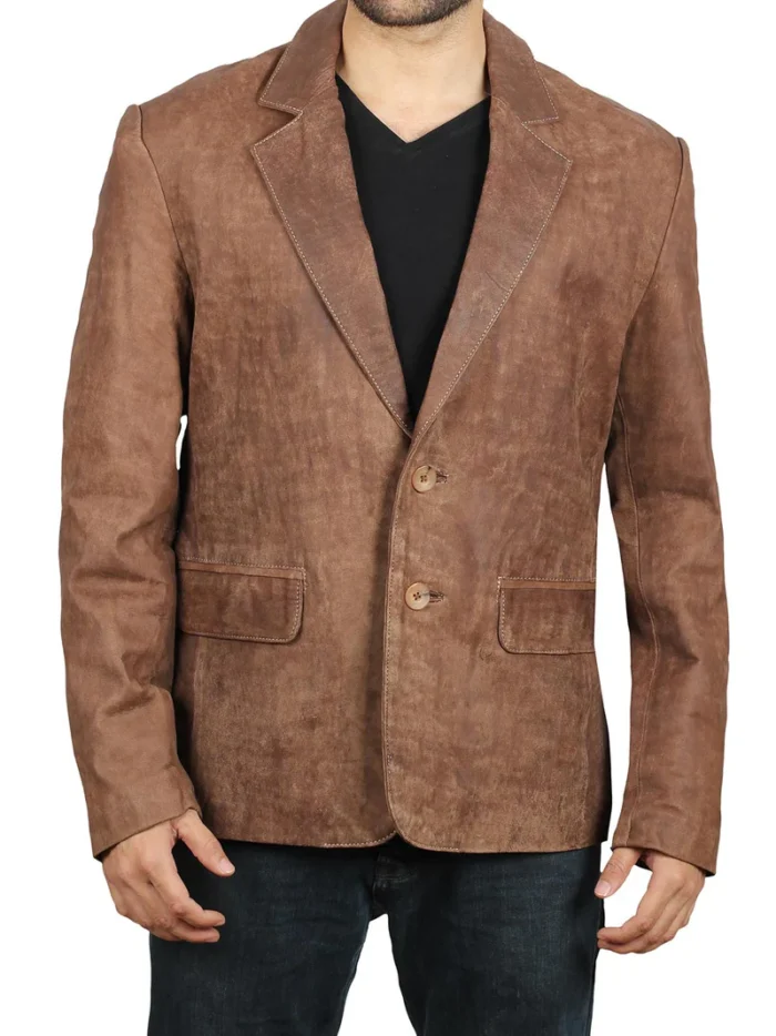Men's Lambskin Snuff Brown Leather Blazer – Luxurious & Stylish Leather Outerwear