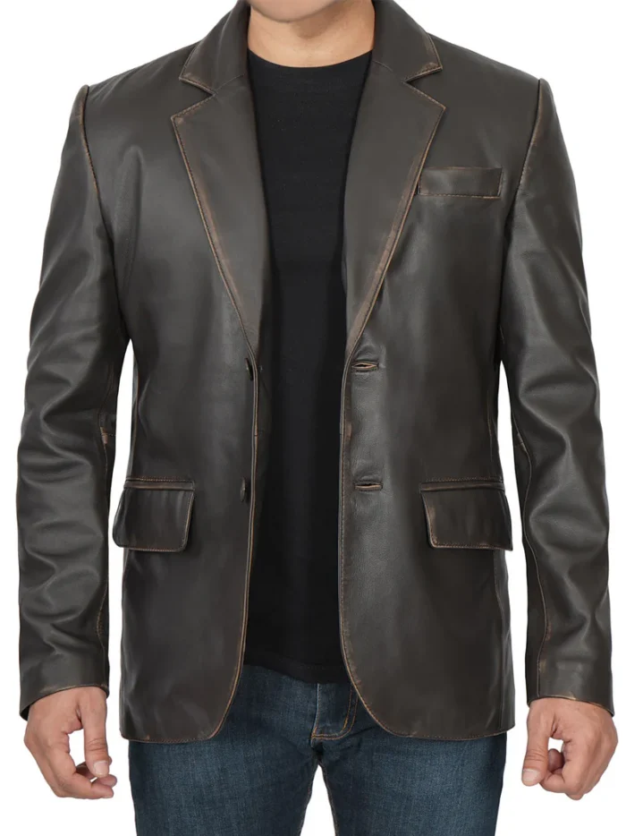 Men's Dark Brown Real Leather Blazer – Premium & Stylish Outerwear for Sophisticated Looks