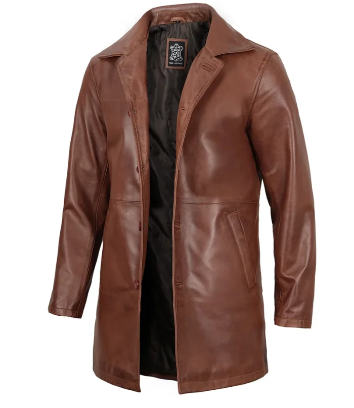 Men's Tan Brown 3/4 Length Leather Car Coat – Premium Leather Outerwear for All Seasons