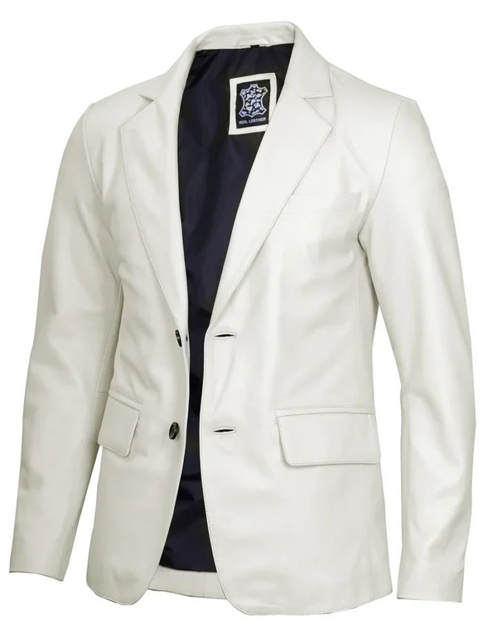 Men's Two Buttons Off White Leather Blazer – Elegant & Modern Outerwear for Every Occasion