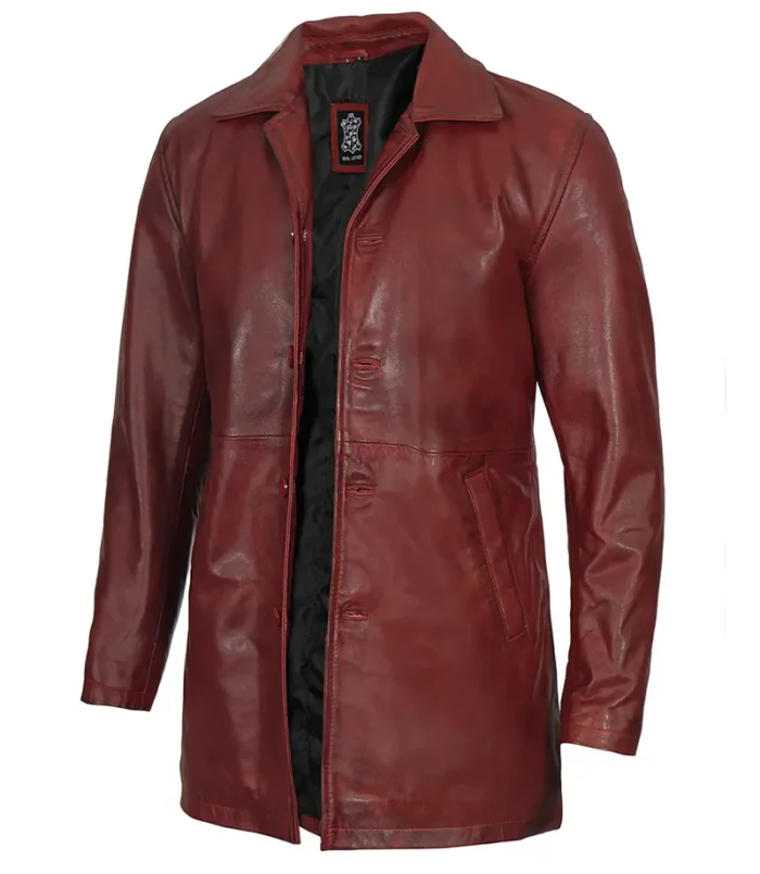 Maroon Real Lambskin Leather Car Coat for Men – Stylish & Durable Outerwear