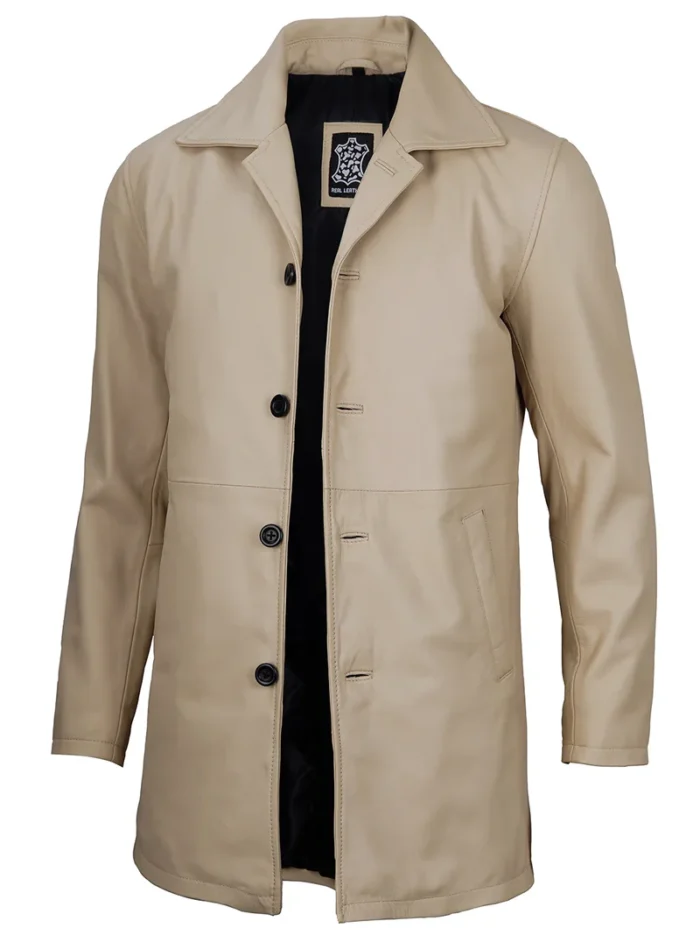 Santiago Beige Real Leather Car Coat for Men – Premium Quality & Timeless Elegance