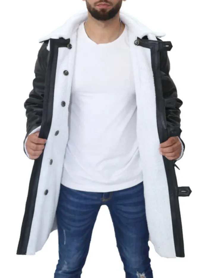 Men's Bane Leather Black Sherpa Coat – Stylish & Warm Winter Outerwear