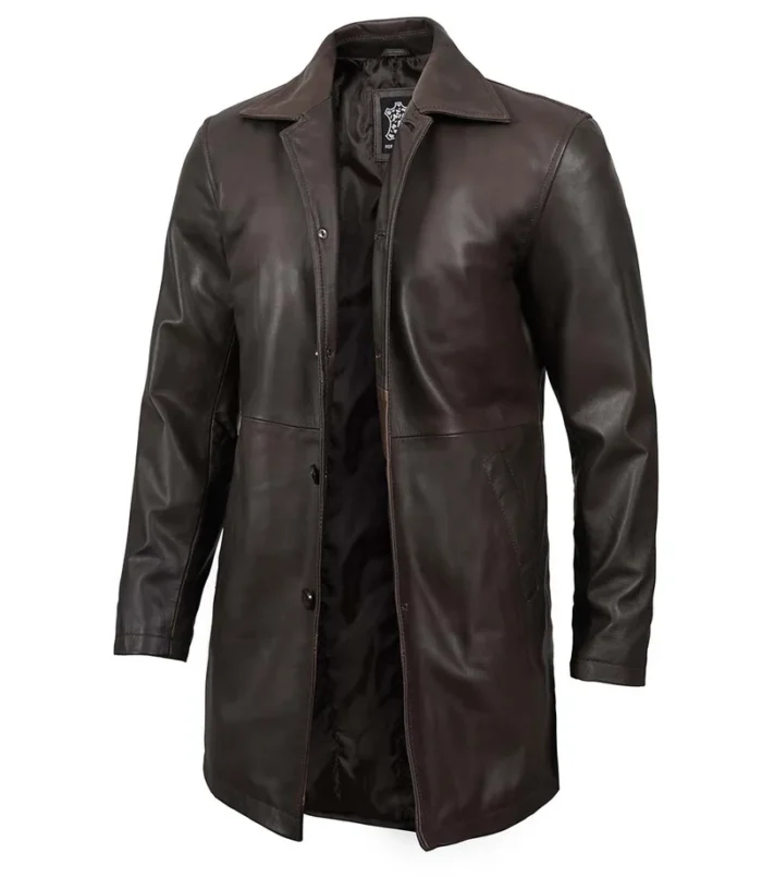 Winchester Men's Distressed Dark Brown Leather Car Coat – Premium Winter Outerwear for a Timeless Look