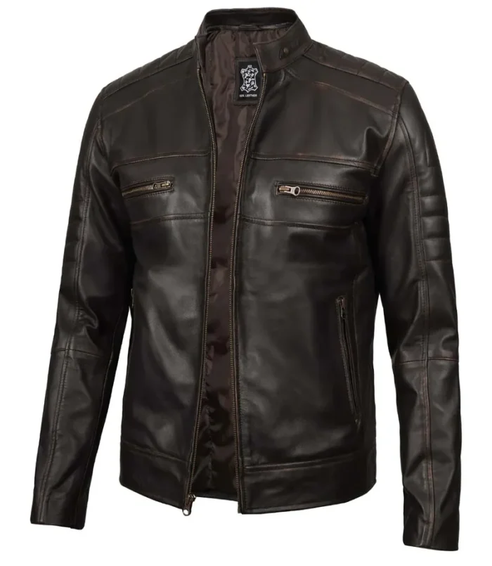 Men's Brown Rub Off Cafe Racer Leather Jacket – Vintage Style & Premium Quality