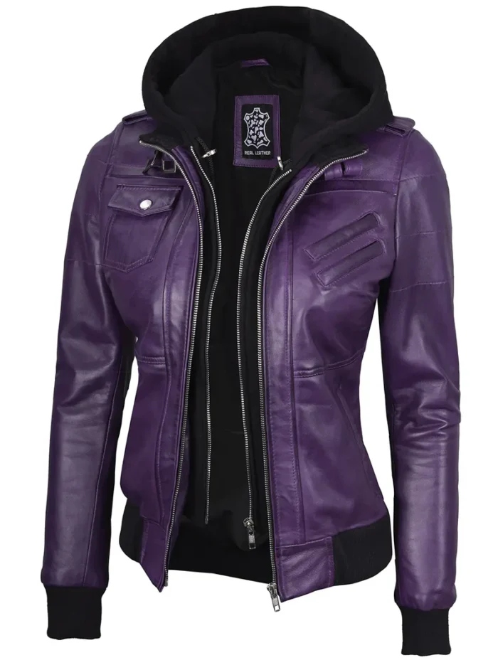 Black Women's Leather Jacket with Hood – Stylish and Cozy Outerwear from Edinburgh