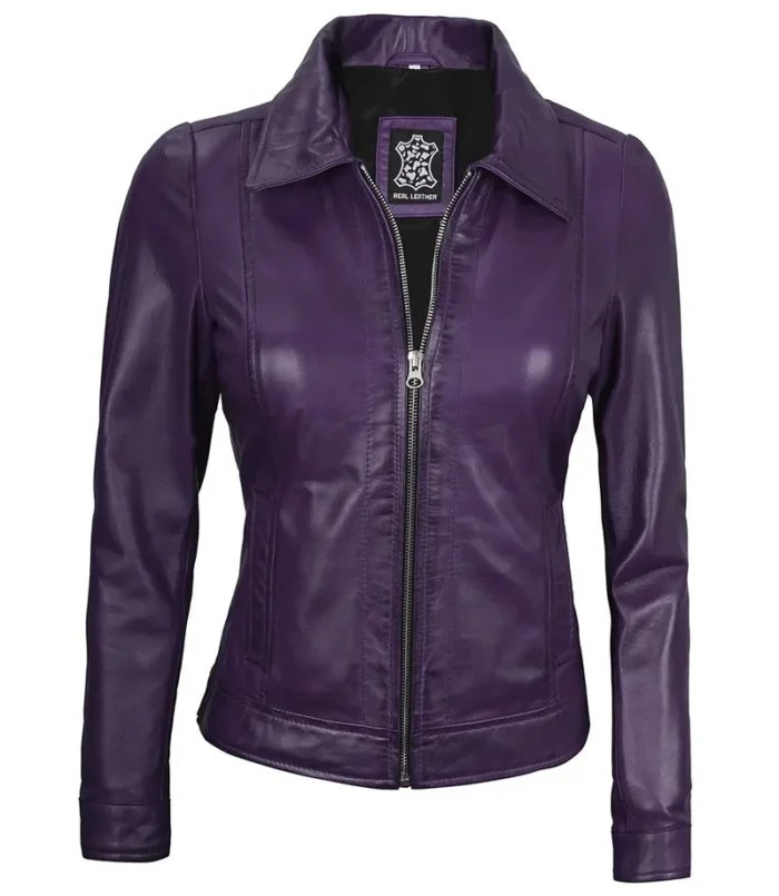 Women's Harrington Deep Purple Leather Jacket – Bold, Stylish & Premium Outerwear