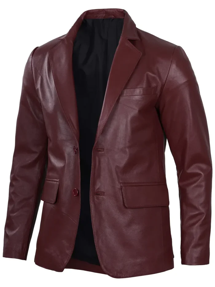 Men's Maroon Leather Blazer – Bold, Stylish & Premium Leather Outerwear