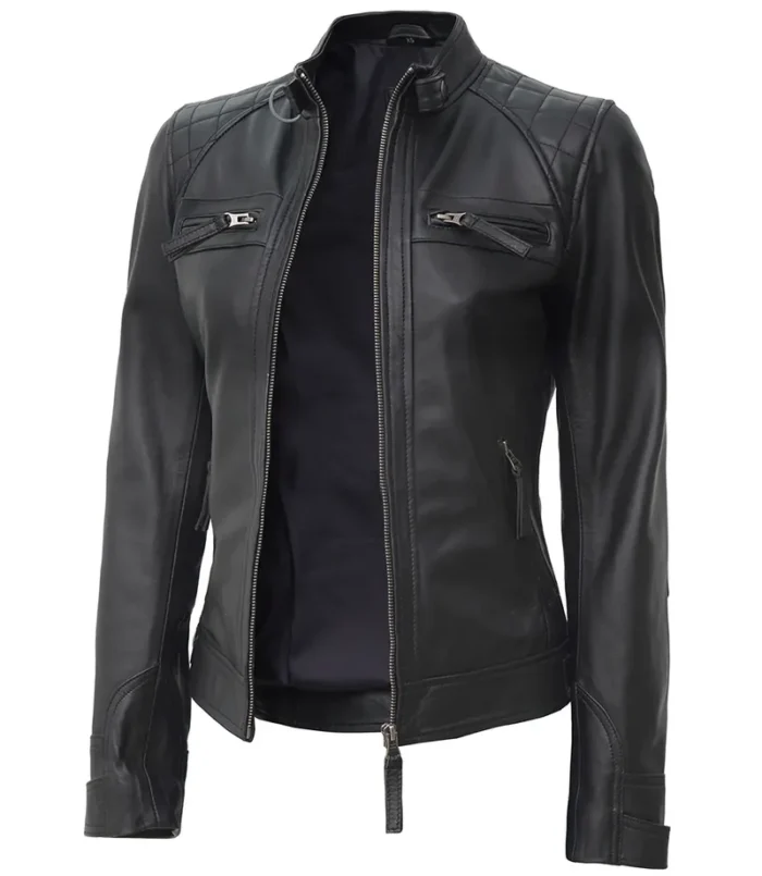 Johnson Tall Women Black Café Racer Leather Jacket – Sleek, Slim Fit, Premium Moto-Inspired Outerwear