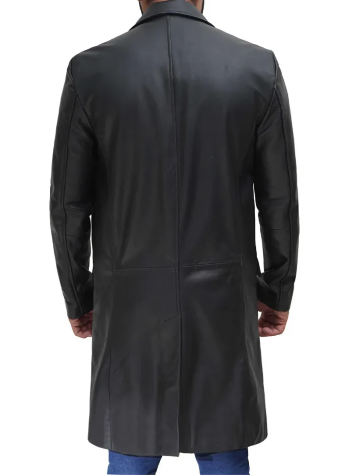 Men's Long Black Real Leather Trench Coat – Classic & Stylish Walking Coat for Winter - Image 2