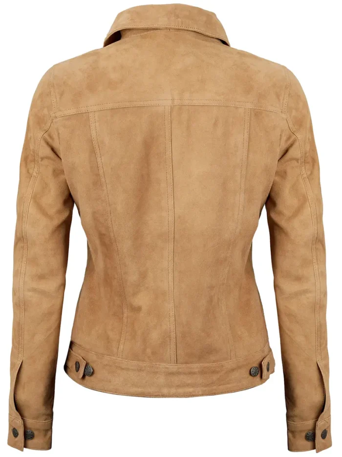 Women's Light Tan Suede Trucker Jacket – Stylish & Comfortable Outerwear - Image 2