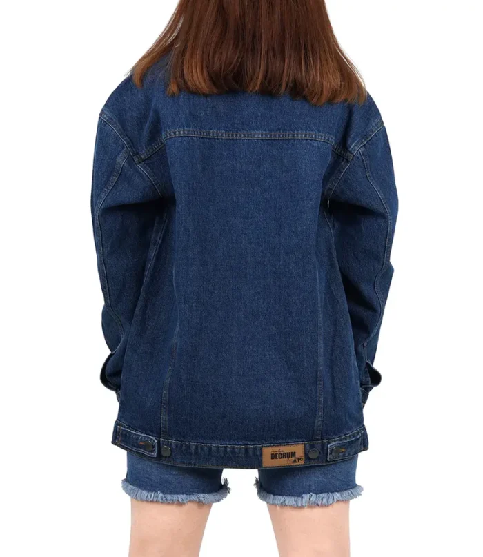 Women's Mid Blue Oversized Denim Jacket – Trendy & Comfortable Casual Outerwear - Image 2