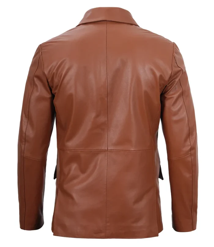 Men's Cognac Brown Real Leather Blazer – Premium Stylish Outerwear for Modern Sophistication - Image 2