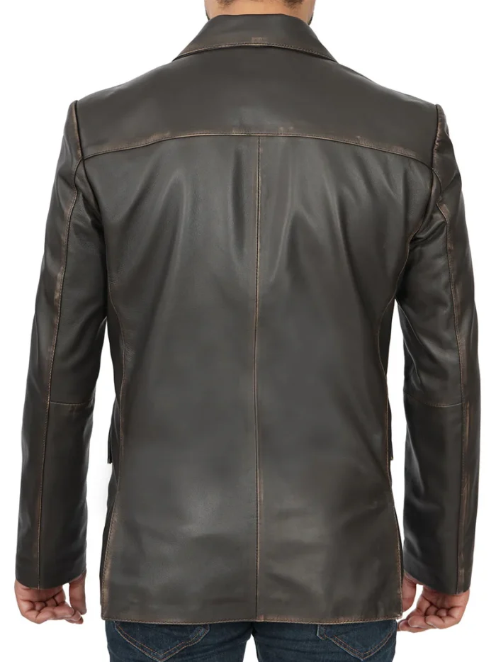 Men's Dark Brown Real Leather Blazer – Premium & Stylish Outerwear for Sophisticated Looks - Image 2