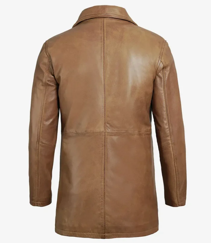 Winchester Men's Camel Brown 3/4-Length Leather Car Coat – Classic & Stylish Winter Outerwear - Image 2