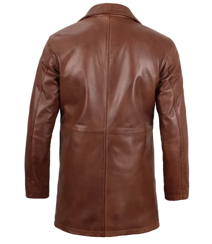 Men's Tan Brown 3/4 Length Leather Car Coat – Premium Leather Outerwear for All Seasons - Image 2