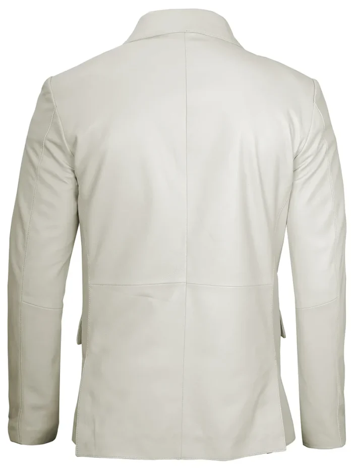 Men's Two Buttons Off White Leather Blazer – Elegant & Modern Outerwear for Every Occasion - Image 2