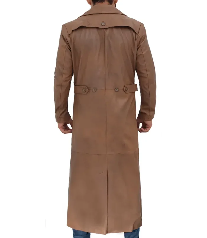 Jackson Men's Distressed Brown Leather Long Trench Coat – Vintage Style & Durability - Image 2