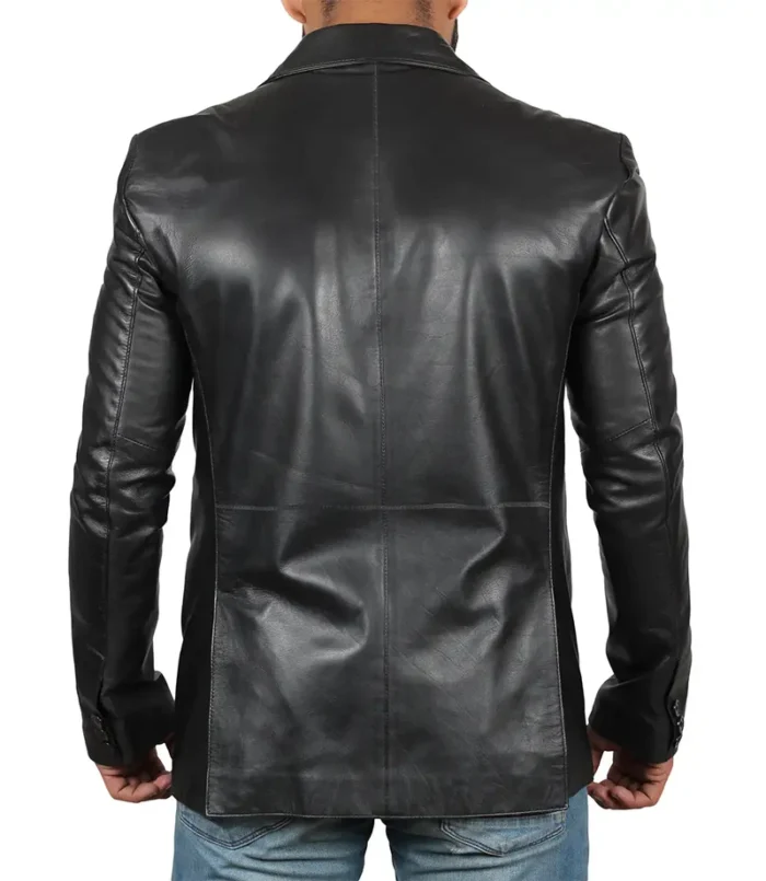 Men's Notch Lapel Two-Button Black Leather Blazer – Stylish, Premium Outerwear for Every Occasion - Image 2