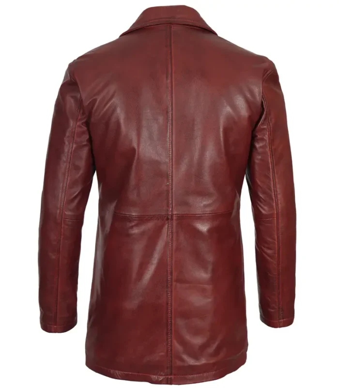 Maroon Real Lambskin Leather Car Coat for Men – Stylish & Durable Outerwear - Image 2