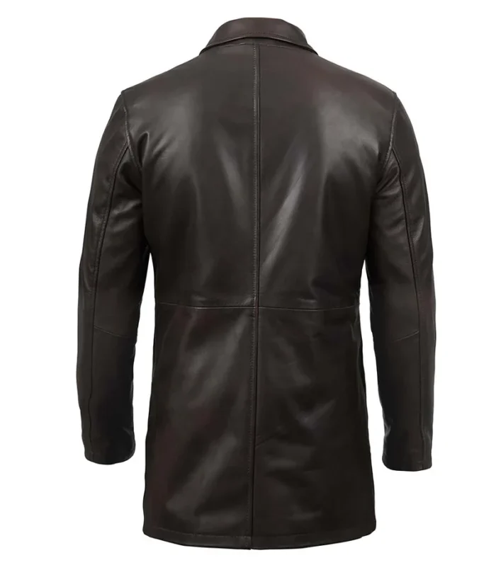 Winchester Men's Distressed Dark Brown Leather Car Coat – Premium Winter Outerwear for a Timeless Look - Image 2