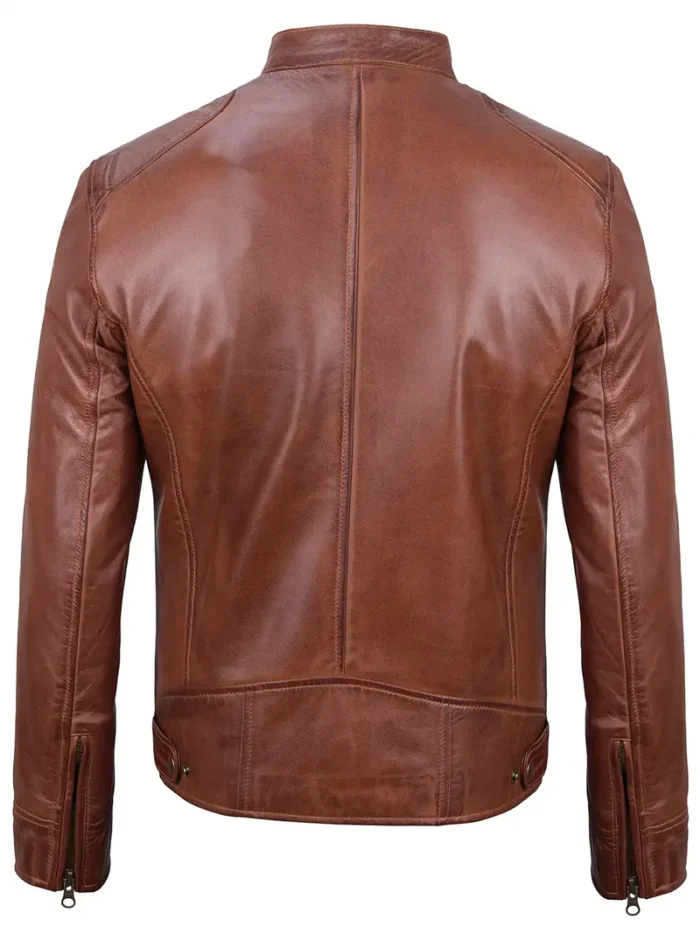 Dodge Men's Cognac Cafe Racer Leather Jacket – Sleek Style & Premium Quality - Image 2