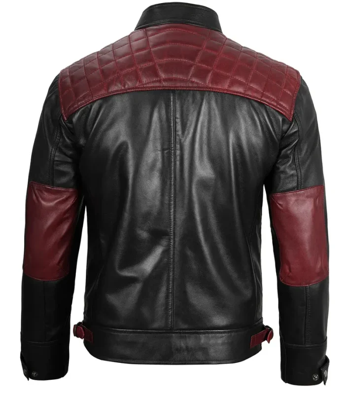 Rollins Men's Black and Maroon Quilted Cafe Racer Leather Jacket – Bold Style & Superior Comfort - Image 2