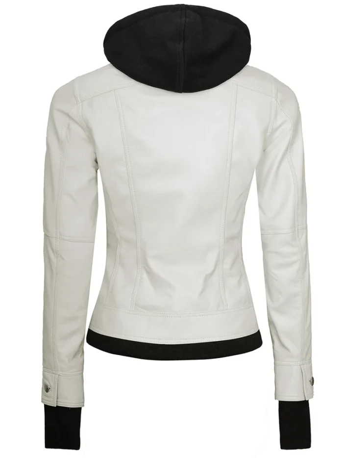 Off-White Women's Hooded Motorcycle Leather Jacket – Stylish and Durable Leather Outerwear - Image 2