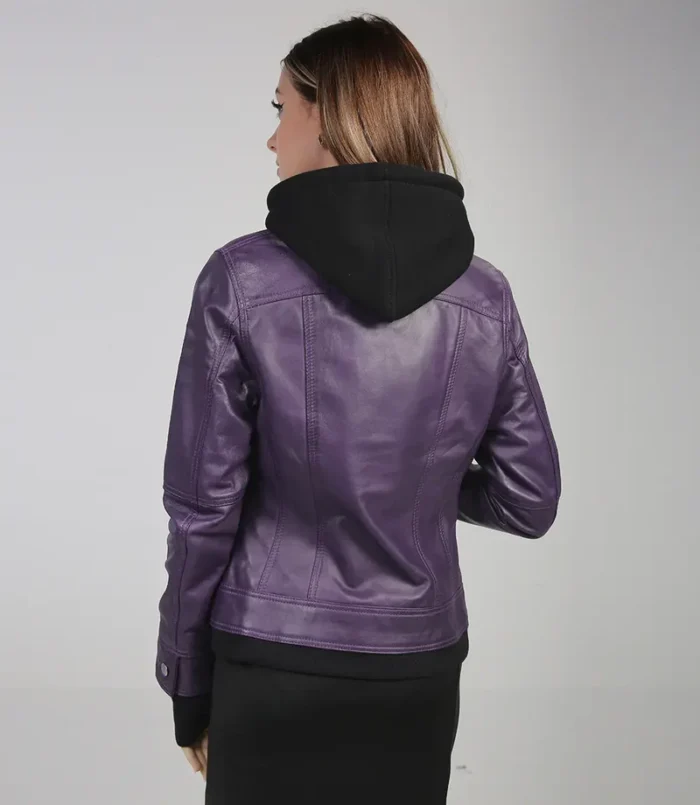 Women's Black Leather Motorcycle Jacket with Hood – Stylish & Durable Outerwear for Every Ride - Image 6